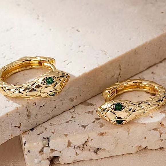 Gold Snake Earrings Creative Design Trendy - Picture 2 of 5